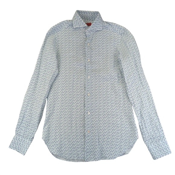 ISAIA NAPOLI Other - ISAIA NAPOLI Men's Blue Floral Print 100% Linen Button Down Dress‎ Shirt 15 38